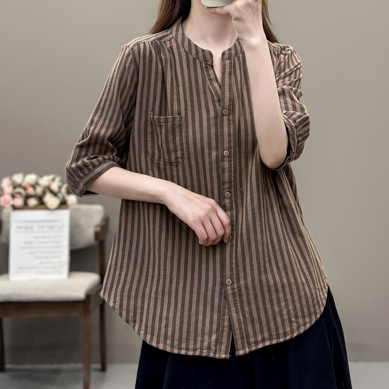 Рубашка из хлопчатобумажной пряжи в полоску для поездок на работу, женская летняя, повседневная, универсальная, рукав пять четвертей, V-образный вырез, утягивающий топ, блузки и рубашки L
Рубашка из хлопчатобумажной пряжи в полоску для поездок на работу, женская летняя, повседневная, универсальная, рукав пять четвертей, V-образный вырез, утягивающий топ, блузки и рубашки L
