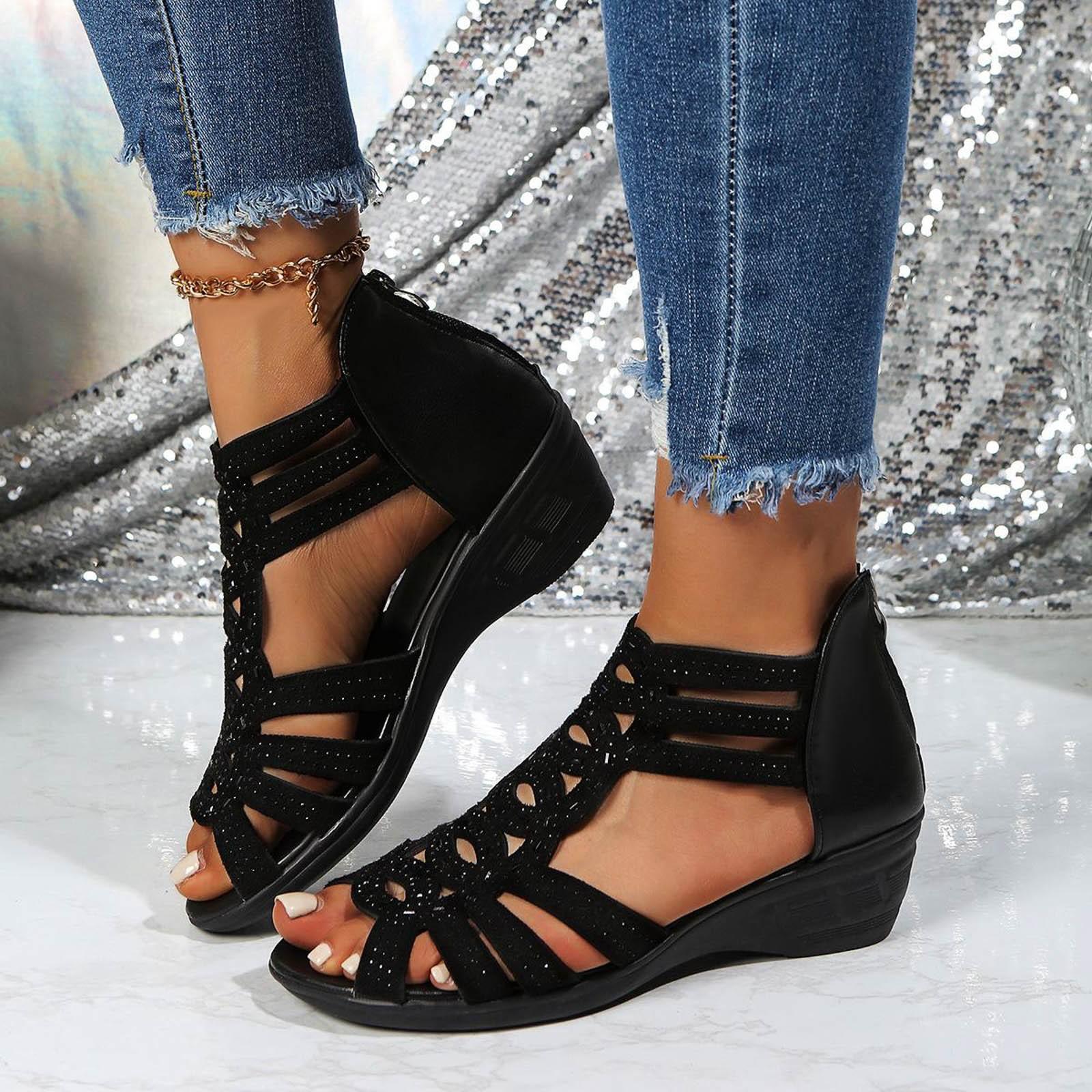 Womens Slide Sandals Sparkly Women S Fish Mouth Wedge Heel Shoes With Rear Zipper Fashionable And Casual Hollow And Talons Femme 37 чорний
Womens Slide Sandals Sparkly Women S Fish Mouth Wedge Heel Shoes With Rear Zipper Fashionable And Casual Hollow And Talons Femme 37 чорний