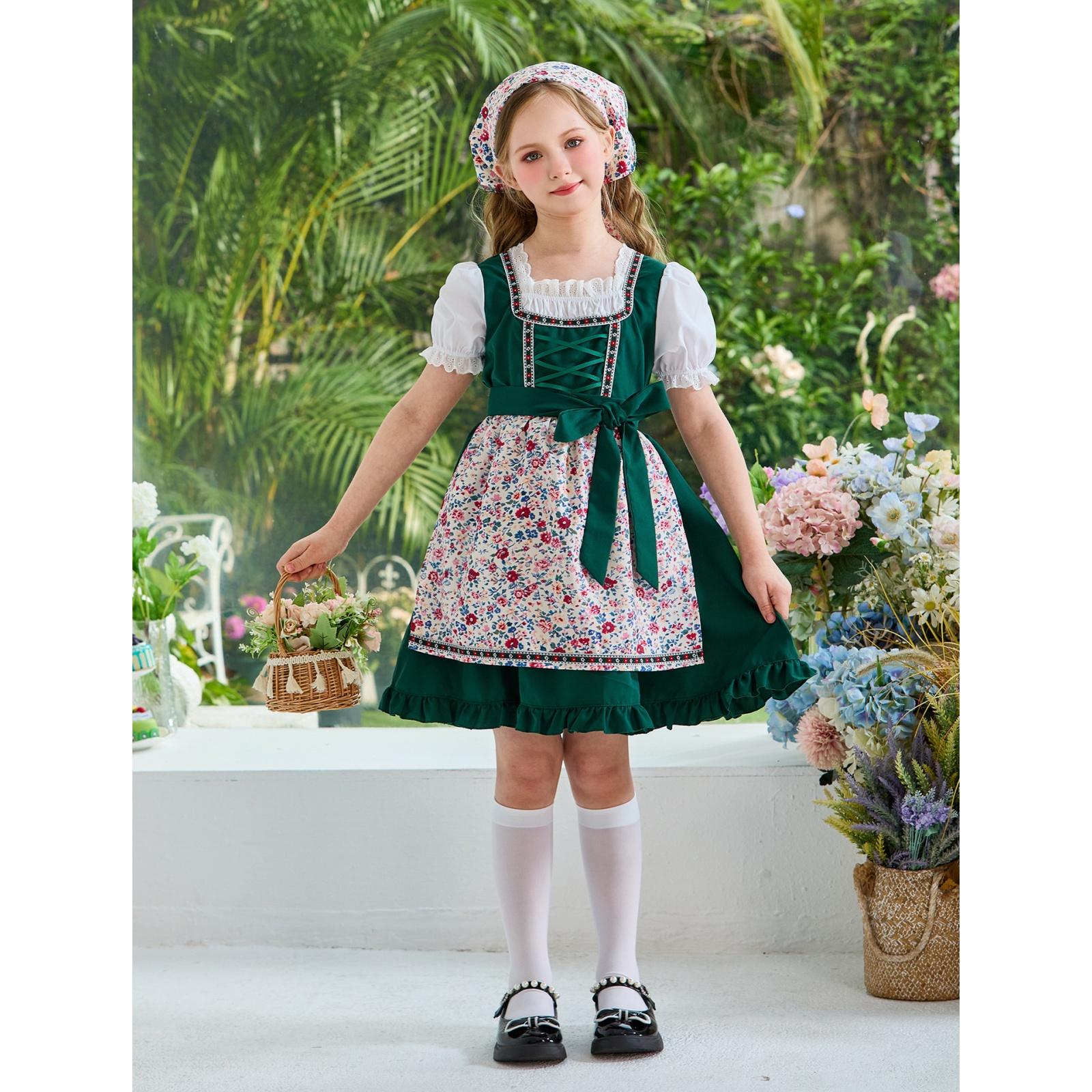 Girls Traditional Dress Oktoberfest Costume Country Style Apron Dress with Headscarf and Puff Sleeve Shirt for Kids 140 зелёный
Girls Traditional Dress Oktoberfest Costume Country Style Apron Dress with Headscarf and Puff Sleeve Shirt for Kids 140 зелёный