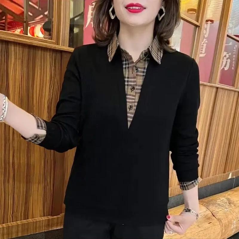 Spring Autumn Women s Fake Two-piece Hoodie Casual Plaid Print Long Sleeve POLO Neck Blouses & Shirts XS чорний
Spring Autumn Women s Fake Two-piece Hoodie Casual Plaid Print Long Sleeve POLO Neck Blouses & Shirts XS чорний