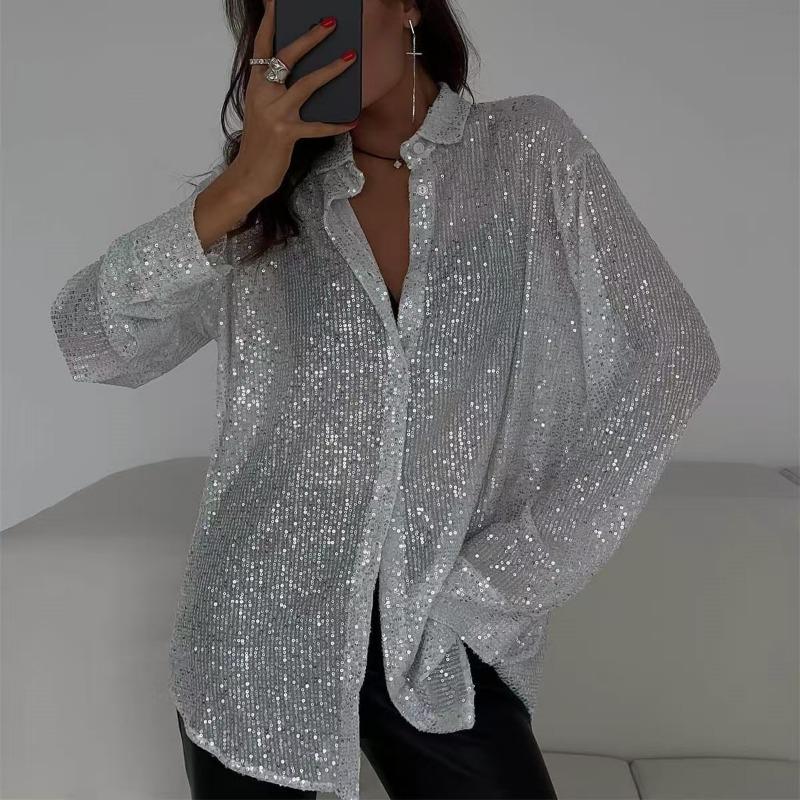 Spring and Summer New Sequin Top Lapel Long-sleeved Cardigan Basic Women s Shirt Jacket XXXL білий
Spring and Summer New Sequin Top Lapel Long-sleeved Cardigan Basic Women s Shirt Jacket XXXL білий