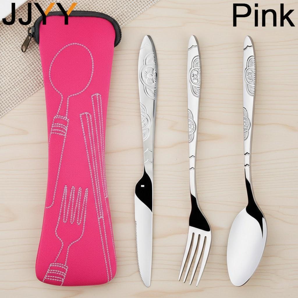 3PCS Portable Stainless Steel Cutlery Set Fork Spoon Steak Knife Travel Dining Kit Storage Bag рожевий
3PCS Portable Stainless Steel Cutlery Set Fork Spoon Steak Knife Travel Dining Kit Storage Bag рожевий