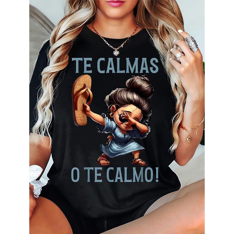 European sizes Women S Casual Crew Neck Short Sleeve T-Shirt - Te Calmas Graphic Print with Spanish Quote 4XL чорний
European sizes Women S Casual Crew Neck Short Sleeve T-Shirt - Te Calmas Graphic Print with Spanish Quote 4XL чорний