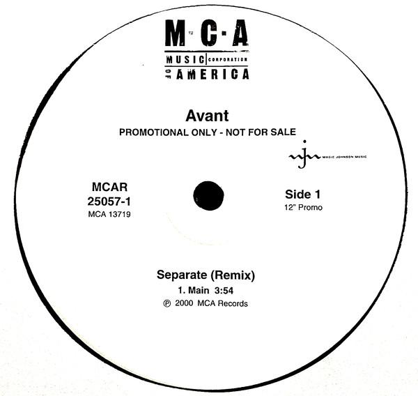 12inch Record AVANT, KELLY ROWLAND - Separated (Remix) MCAR250571PROMO MCA Records 2000 US Soul/Funk Used
12inch Record AVANT, KELLY ROWLAND - Separated (Remix) MCAR250571PROMO MCA Records 2000 US Soul/Funk Used