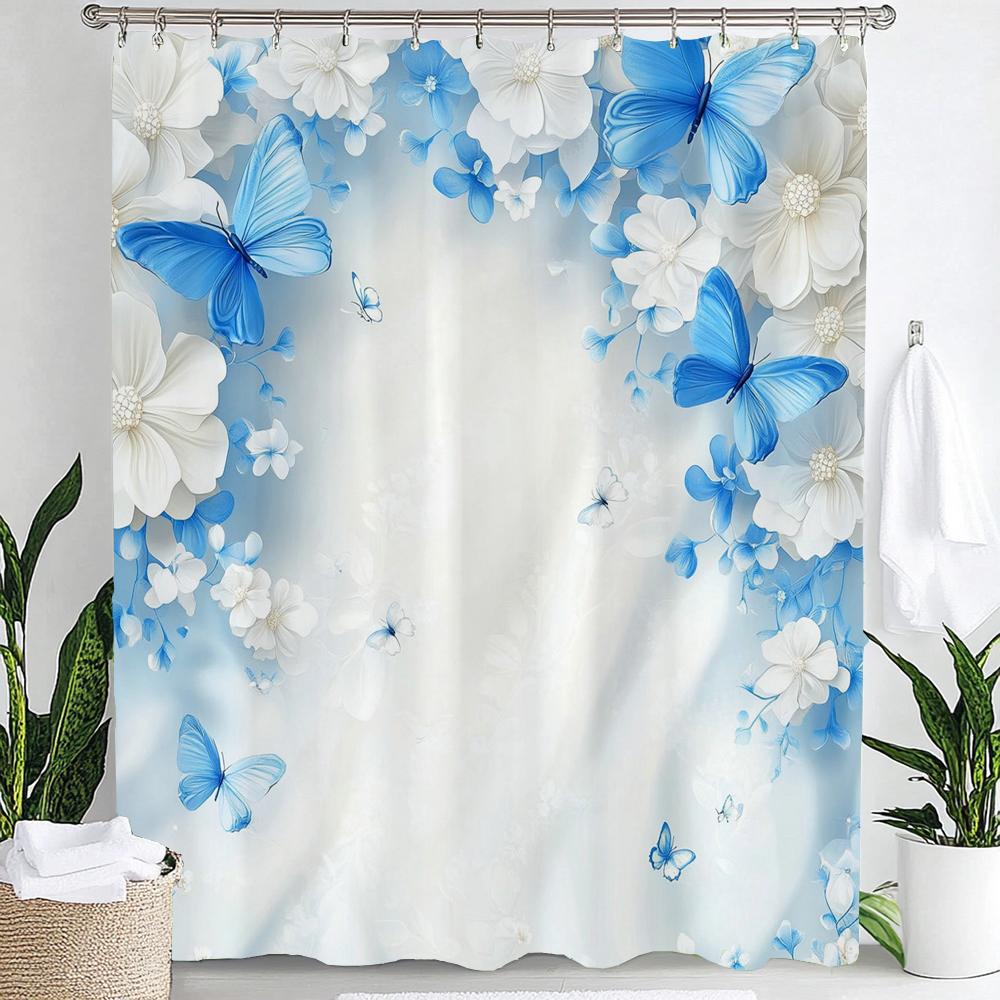 Blue Butterfly Style Shower Curtain, Bathroom Decorative Flowers And Butterflies Shower Curtain, Home Curtain With Hooks W60H190(CM)-1 Pcs
Blue Butterfly Style Shower Curtain, Bathroom Decorative Flowers And Butterflies Shower Curtain, Home Curtain With Hooks W60H190(CM)-1 Pcs