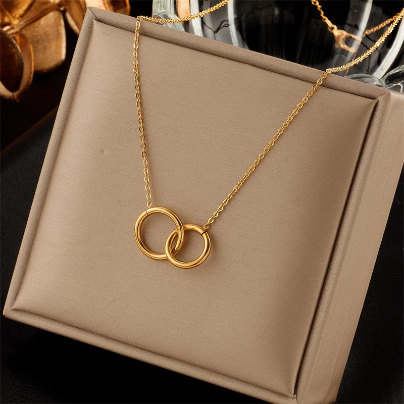 DIEYURO 316L Stainless Steel Double Ring Pendant Necklace For Women Fashion Gold Color Ladies Clavicle Chain Girls Body Jewelry
DIEYURO 316L Stainless Steel Double Ring Pendant Necklace For Women Fashion Gold Color Ladies Clavicle Chain Girls Body Jewelry