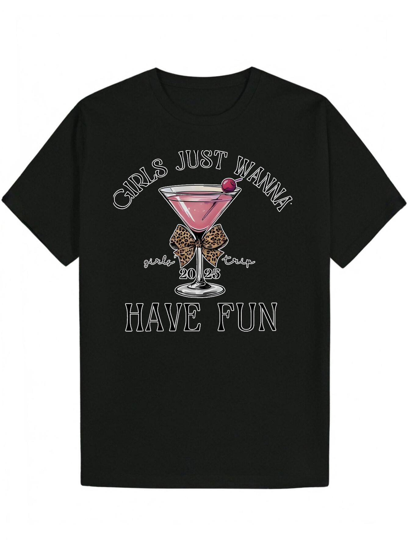 People S Casual Summer T-shirt - Just Wanna Have Fun Graphic with Martini Glass & Leopard Print S
People S Casual Summer T-shirt - Just Wanna Have Fun Graphic with Martini Glass & Leopard Print S