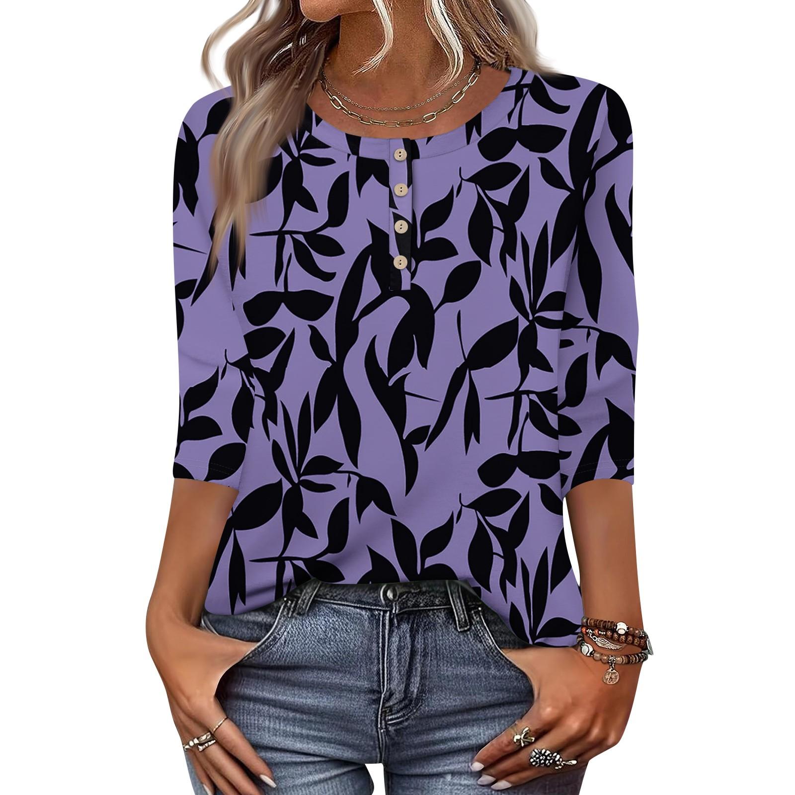 Womens Tops 3/4 Length Sleeves Floral Shirts Half Button Down Shirt Summer Round Neck Blouse S
Womens Tops 3/4 Length Sleeves Floral Shirts Half Button Down Shirt Summer Round Neck Blouse S