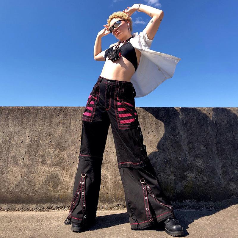 Retro Dark Style Cool Saucy Webbing Corn Chain Casual Pants Contrasting Striped Mesh Wide-leg Pants L
Retro Dark Style Cool Saucy Webbing Corn Chain Casual Pants Contrasting Striped Mesh Wide-leg Pants L