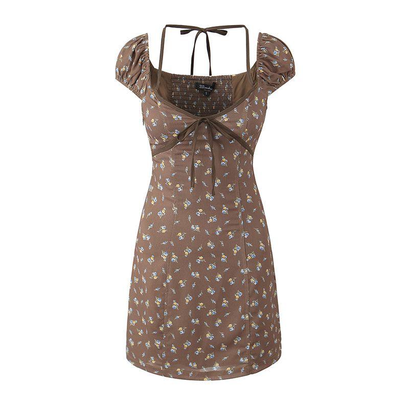 Cocoa Flavor French Pure Retro Style Brown Small Floral Bows Sexy Shoelace Short a Words Dress Brown floral L
Cocoa Flavor French Pure Retro Style Brown Small Floral Bows Sexy Shoelace Short a Words Dress Brown floral L