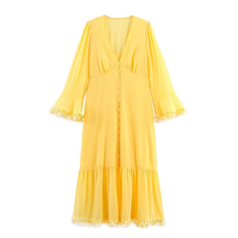 Kaslead New Women clothes Western Style Fashion Plus size Temperament V-neck Pearl Buckle Patchwork Edge Long dress Yellow 4XL
Kaslead New Women clothes Western Style Fashion Plus size Temperament V-neck Pearl Buckle Patchwork Edge Long dress Yellow 4XL