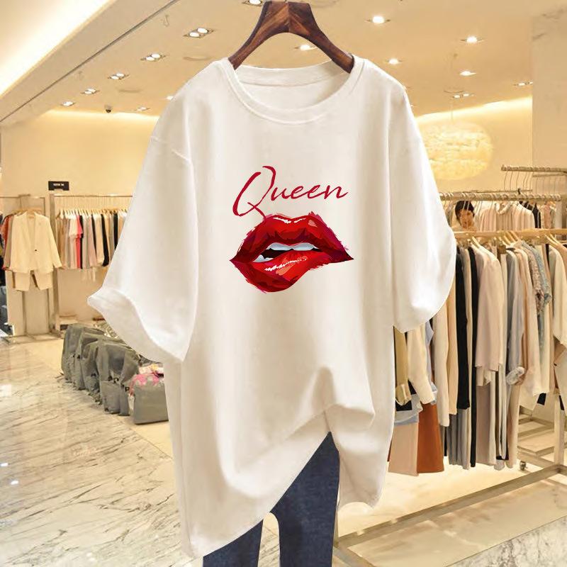 White cotton t-shirt short-sleeved women s summer new loose letter print top XXXL
White cotton t-shirt short-sleeved women s summer new loose letter print top XXXL