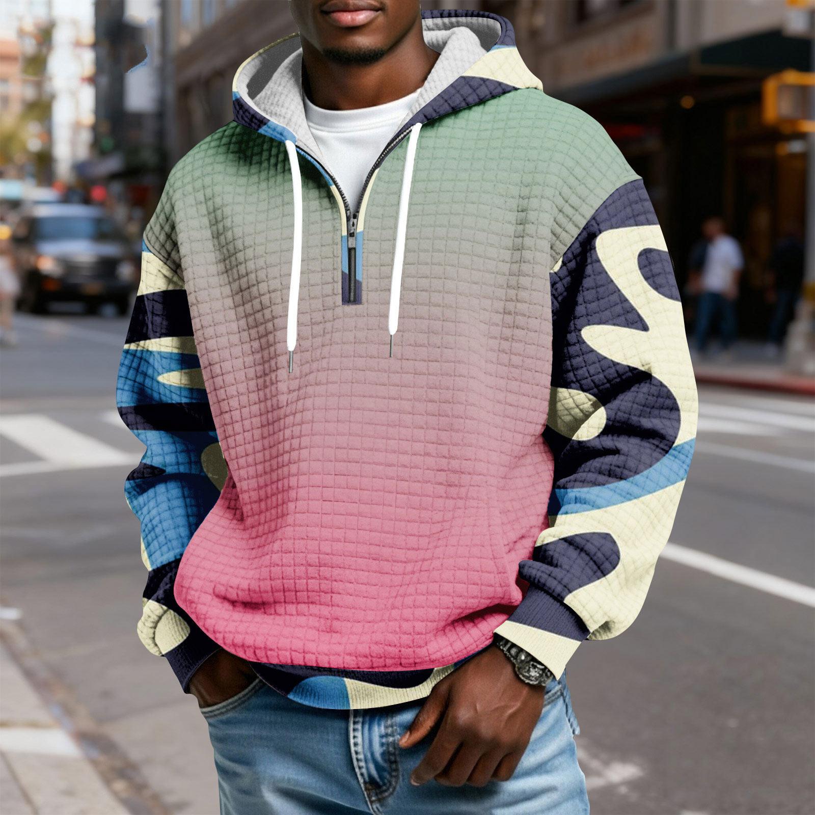 Мужской худи-пуловер в клетку с капюшоном на молнии до середины, со шнурком и принтом, повседневная спортивная толстовка L розовый
Мужской худи-пуловер в клетку с капюшоном на молнии до середины, со шнурком и принтом, повседневная спортивная толстовка L розовый