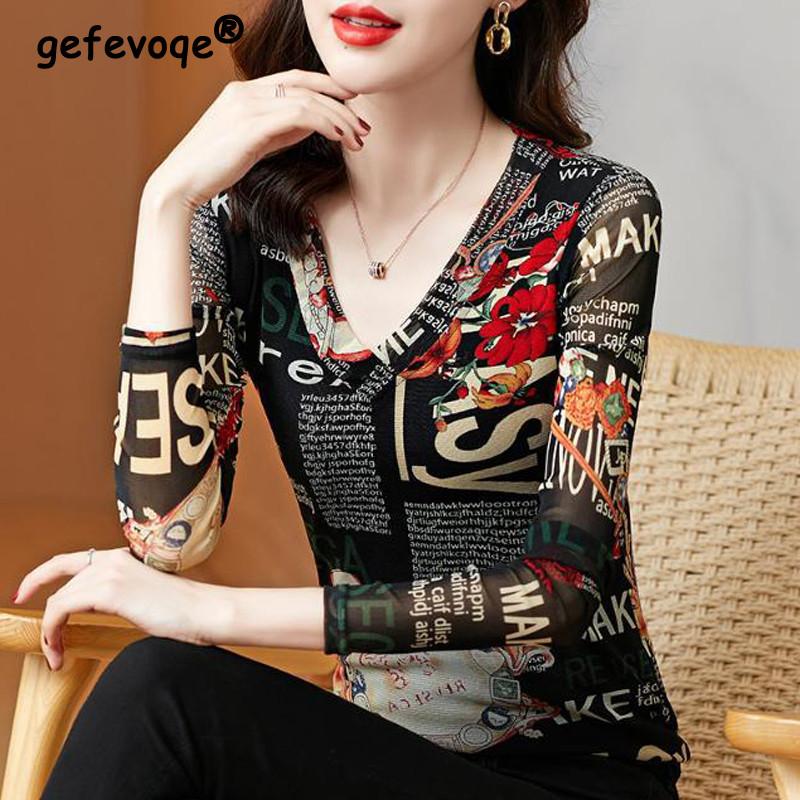 Spring Autumn Fashion Women s V-Neck Letter Printed Sexy Mesh Patchwork Basic T-shirts Elegant Long Sleeve Slim Ladies Tops XXXL кавовий
Spring Autumn Fashion Women s V-Neck Letter Printed Sexy Mesh Patchwork Basic T-shirts Elegant Long Sleeve Slim Ladies Tops XXXL кавовий