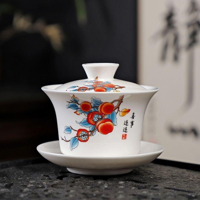 White Porcelain Persimmon Pattern Large Gaiwan High Grade Ceramic Festive Tea Bowl for Family Gathering Office Business Gifting
White Porcelain Persimmon Pattern Large Gaiwan High Grade Ceramic Festive Tea Bowl for Family Gathering Office Business Gifting