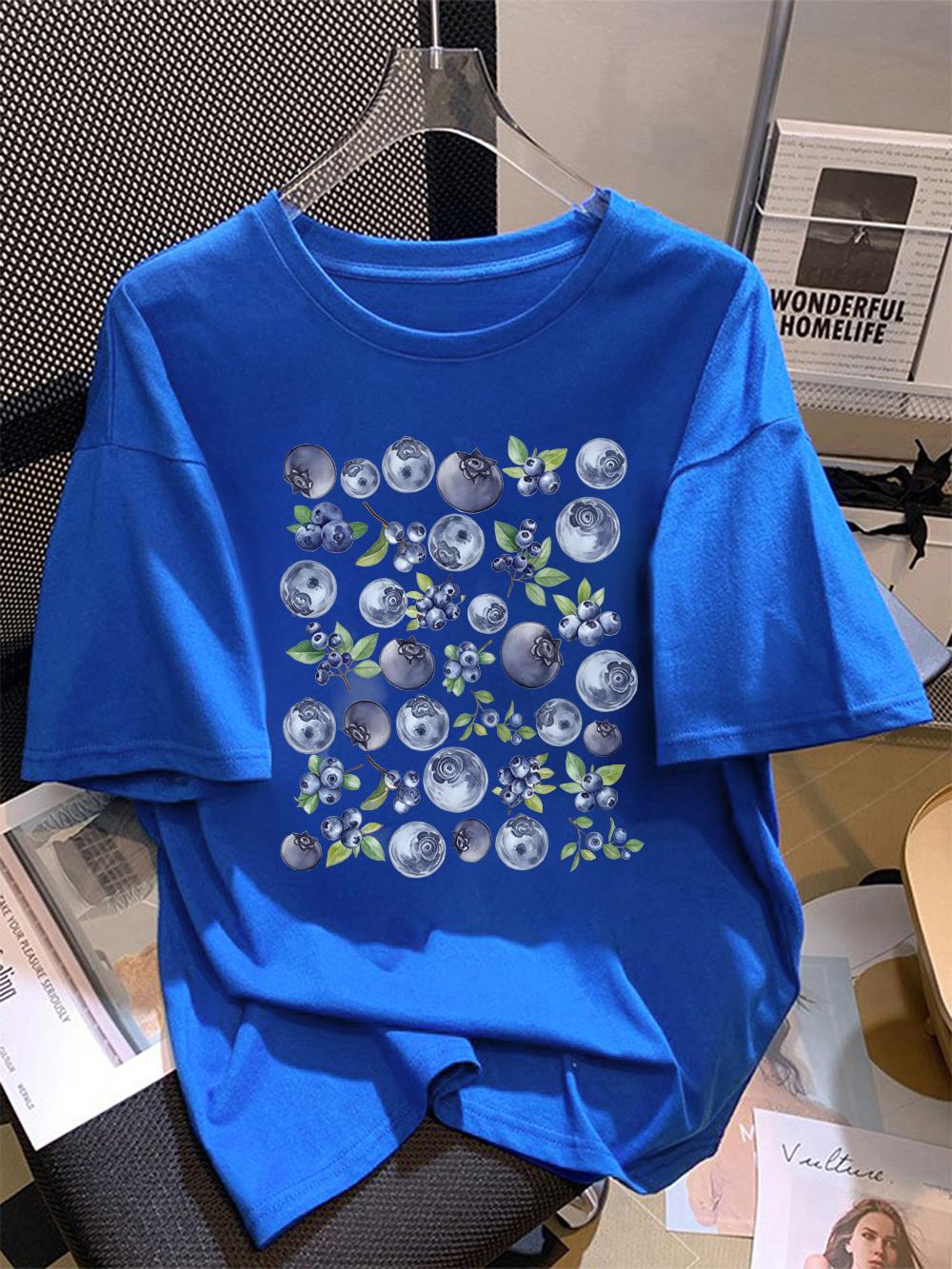100 Cotton Summer TShirts Womens Fresh Blueberry Fruits Printing Tops Soft Loose ONeck T Shirt Holiday Casual Womans Clothes S
100 Cotton Summer TShirts Womens Fresh Blueberry Fruits Printing Tops Soft Loose ONeck T Shirt Holiday Casual Womans Clothes S