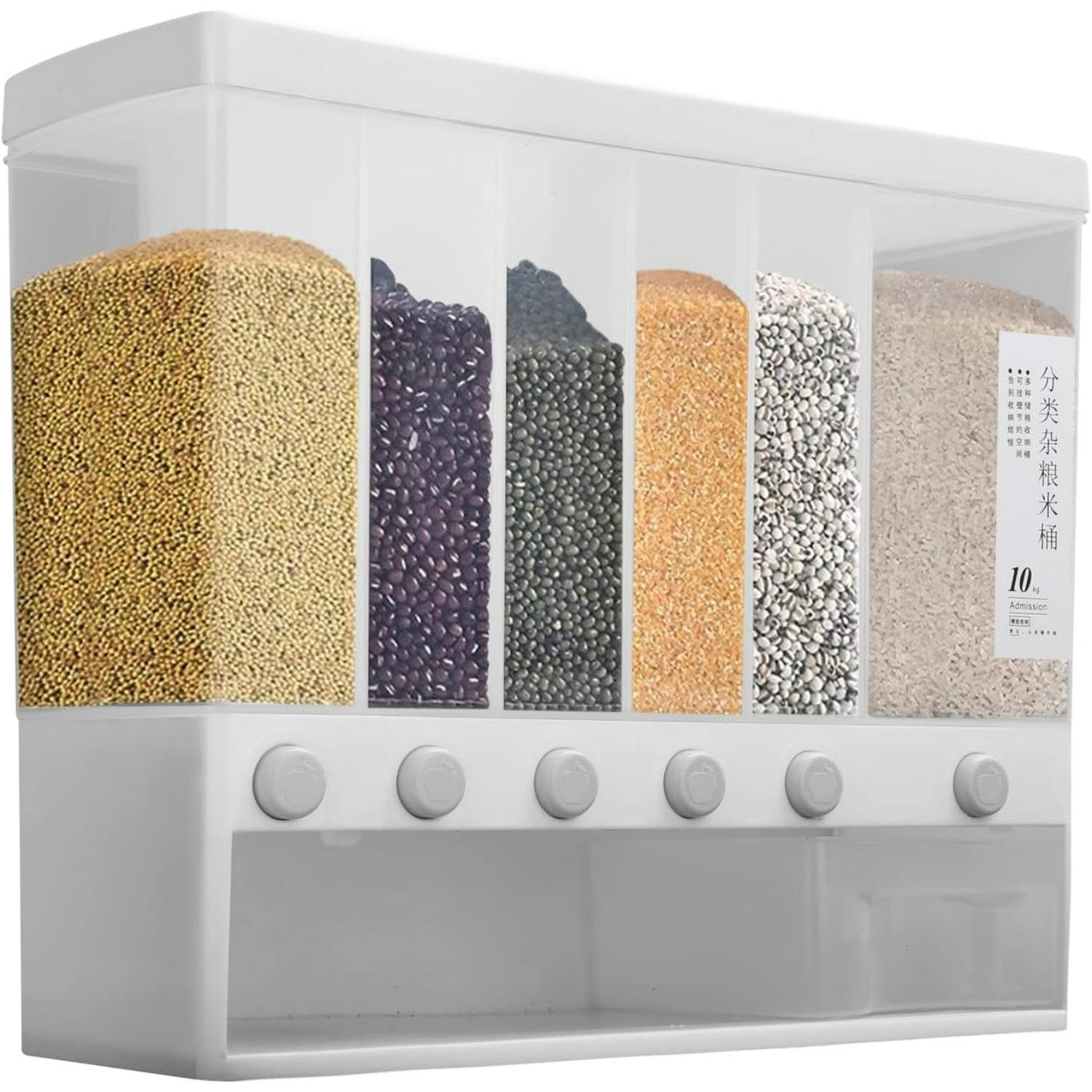 6 in1 Cereal Dispenser Dry Food Dispenser Storage Container Wall Mount Cereal Grain Rice Dispenser 6 Grid Rice Dispenser Food Bucket for Kitchen Home A
6 in1 Cereal Dispenser Dry Food Dispenser Storage Container Wall Mount Cereal Grain Rice Dispenser 6 Grid Rice Dispenser Food Bucket for Kitchen Home A