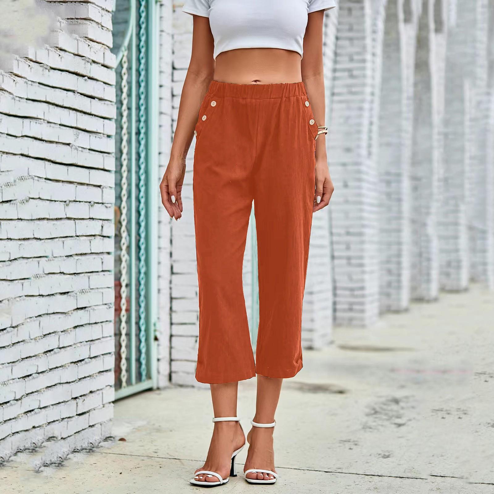 Стильные укороченные брюки на пуговицах с карманами, повседневные брюки из хлопка и льна. XL красный
Стильные укороченные брюки на пуговицах с карманами, повседневные брюки из хлопка и льна. XL красный