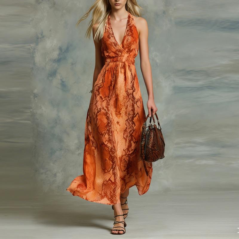 European & American Deep V-Neck Sleeveless Halter Printed Dress - Women s Casual French Style, 2026 Collection XXL помаранчевий
European & American Deep V-Neck Sleeveless Halter Printed Dress - Women s Casual French Style, 2026 Collection XXL помаранчевий
