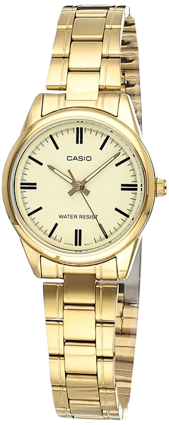 Casio Women s LTP-V005G-9A Gold Stainless Steel Analog Watch, Gold, Analog watch with quartz movement.
Casio Women s LTP-V005G-9A Gold Stainless Steel Analog Watch, Gold, Analog watch with quartz movement.