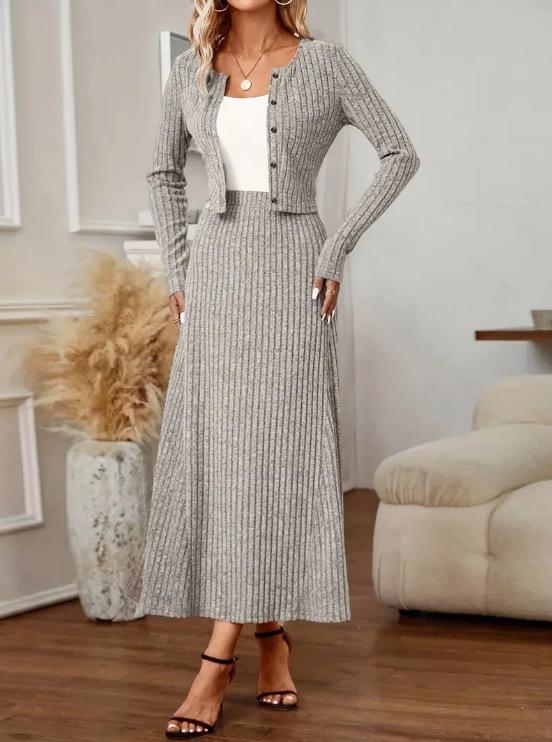 2025 European Style Korean Knit Cardigan & Elastic Waist Skirt Two-Piece Set Large світло-сірий колір
2025 European Style Korean Knit Cardigan & Elastic Waist Skirt Two-Piece Set Large світло-сірий колір