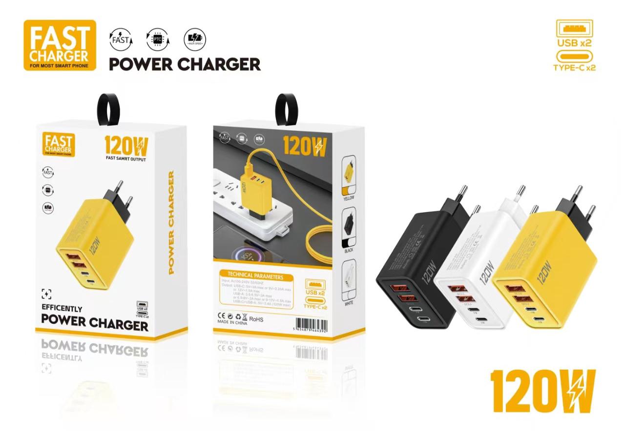 120W Dual PD & USB Charger with Dual Type-C Ports for Apple & Huawei Smartphones (5V2A 12W)
120W Dual PD & USB Charger with Dual Type-C Ports for Apple & Huawei Smartphones (5V2A 12W)