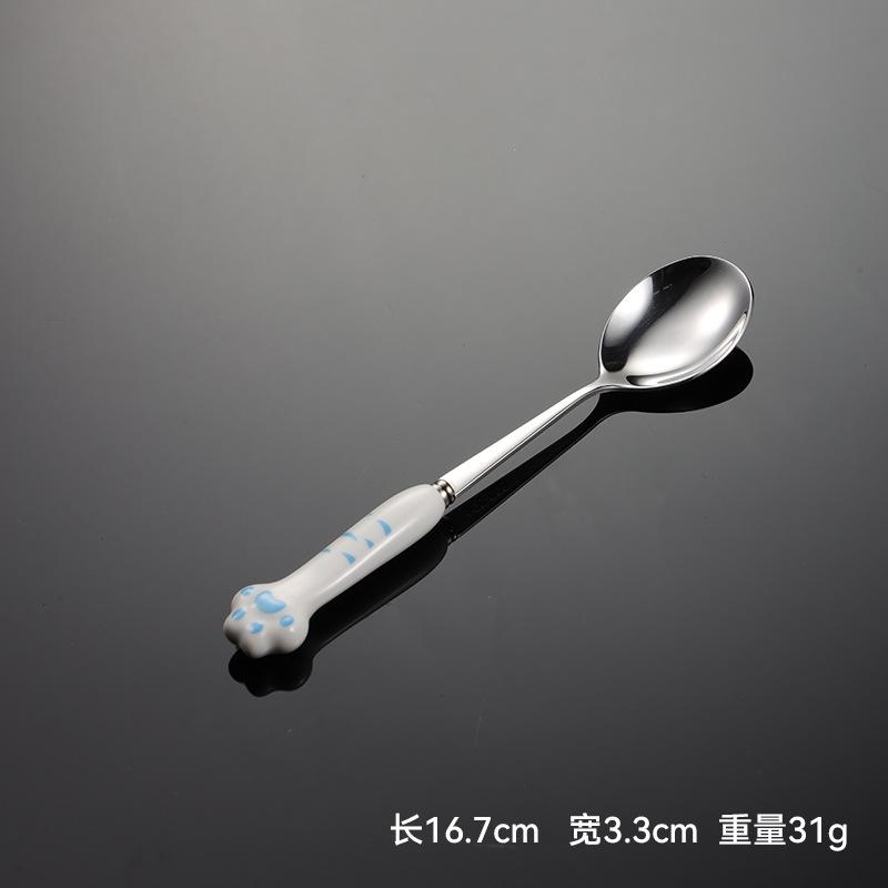 Ложка из нержавеющей стали 304 с керамической ручкой, многослойное титановое покрытие, креативная, милая, в форме мультяшной кошачьей лапки, детская посуда