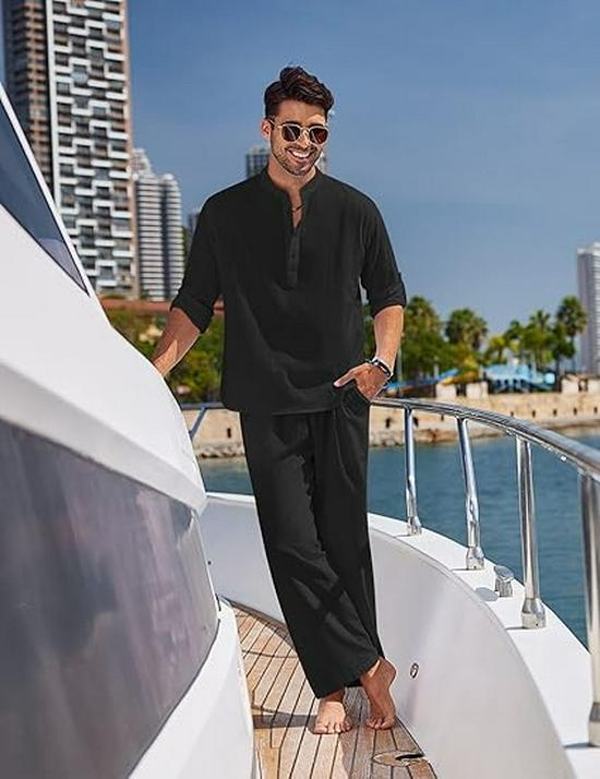 Мужской однотонный комплект из хлопка и льна: рубашка-хенли и длинные брюки - повседневная одежда на осень/зиму L чёрный
Мужской однотонный комплект из хлопка и льна: рубашка-хенли и длинные брюки - повседневная одежда на осень/зиму L чёрный