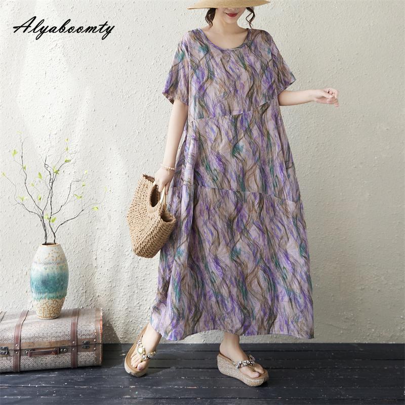 Bohemian Style Summer Women Plus Size Gown O Neck Contrast Color Print Oversized Baggy Dress Vintage Cotton Casual Loose Midi Dress One Size фіолетовий
Bohemian Style Summer Women Plus Size Gown O Neck Contrast Color Print Oversized Baggy Dress Vintage Cotton Casual Loose Midi Dress One Size фіолетовий