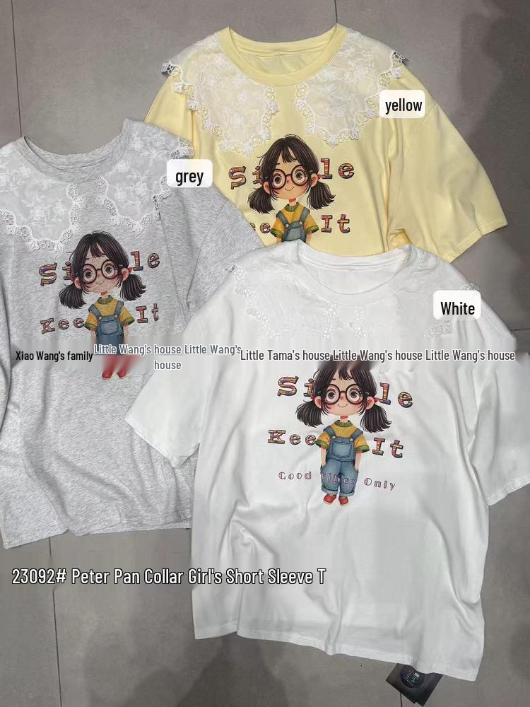 Xiao Wang s Summer Plus Size Korean Style Cartoon T-Shirt with Lace Peter Pan Collar One Size
Xiao Wang s Summer Plus Size Korean Style Cartoon T-Shirt with Lace Peter Pan Collar One Size
