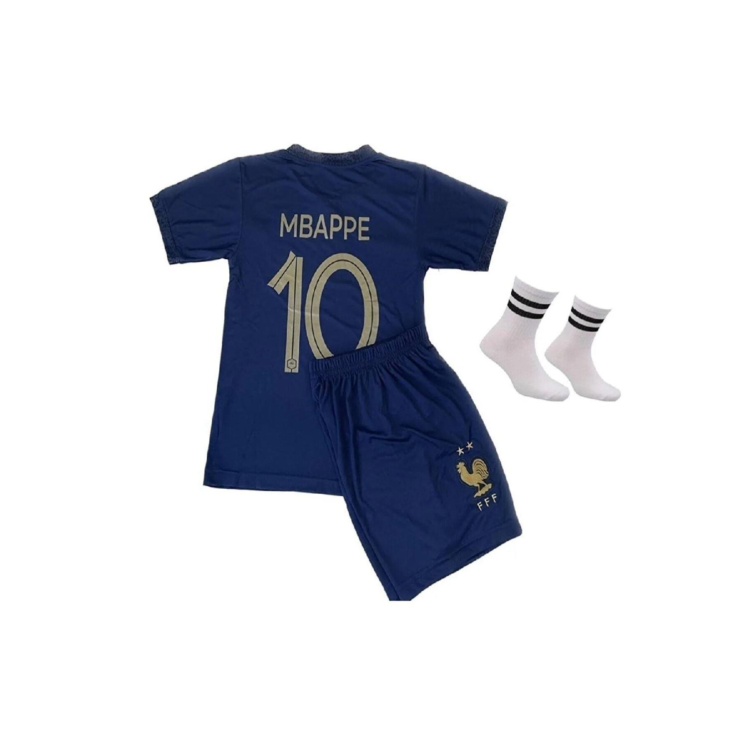 Детские шорты из джерси Kylian Mbappe, чемпионат мира по футболу 2022 года, комплект из 3 носков, Франция
Детские шорты из джерси Kylian Mbappe, чемпионат мира по футболу 2022 года, комплект из 3 носков, Франция
