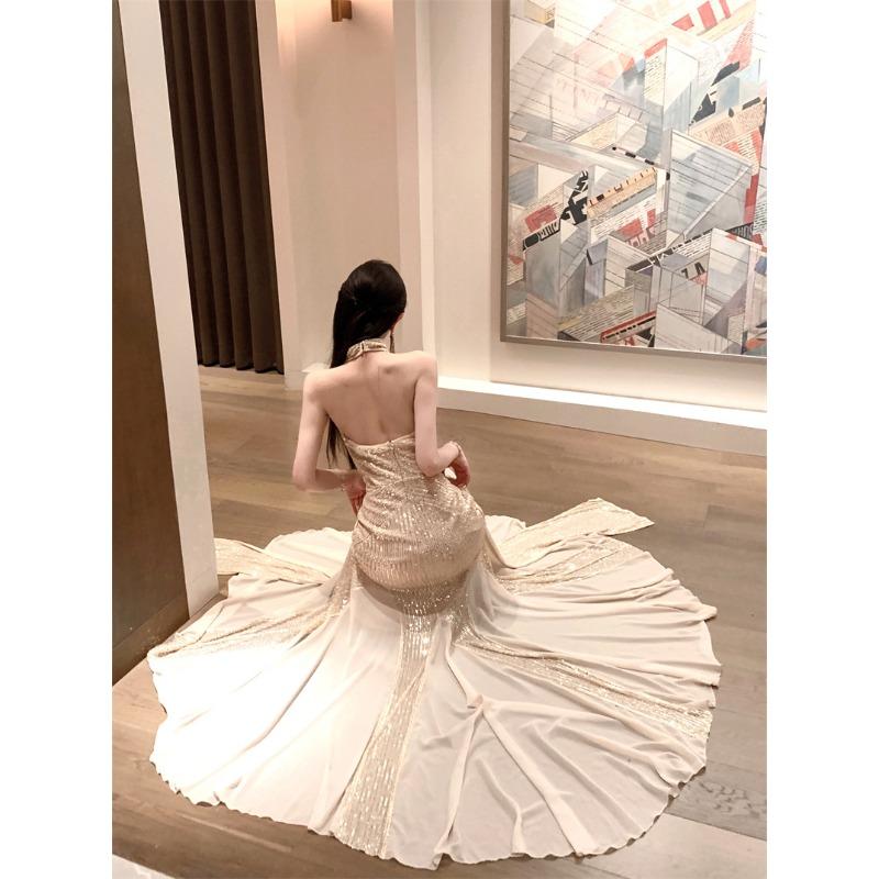Fine Sequined Fishtail Evening Dress French Sexy Neck Toast Dress High-end Dressing Gown Temperament Celebrity Banquet Dress S
Fine Sequined Fishtail Evening Dress French Sexy Neck Toast Dress High-end Dressing Gown Temperament Celebrity Banquet Dress S