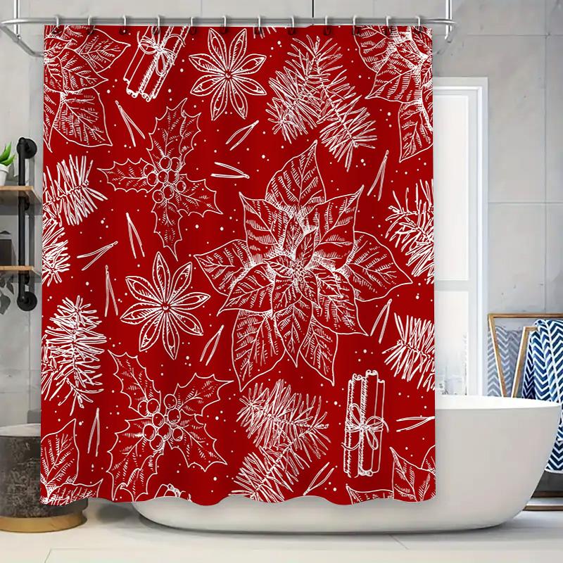 Red Floral Christmas Shower Curtain Setfestive Decor For Your Bathroom With White Poinsettias H Holly Modern Design W60H190(CM)-1 Pcs
Red Floral Christmas Shower Curtain Setfestive Decor For Your Bathroom With White Poinsettias H Holly Modern Design W60H190(CM)-1 Pcs