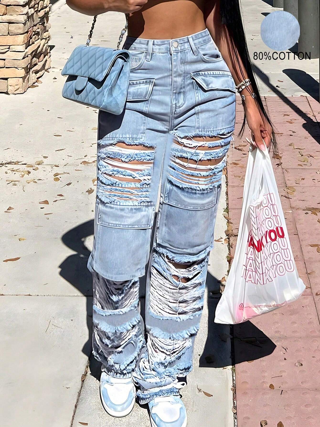 Rose Beauty A 90s Y2K Street Высокая талия Потертые карманы с клапаном и рваным декором Брюки-карго Повседневные джинсы XL синий
Rose Beauty A 90s Y2K Street Высокая талия Потертые карманы с клапаном и рваным декором Брюки-карго Повседневные джинсы XL синий