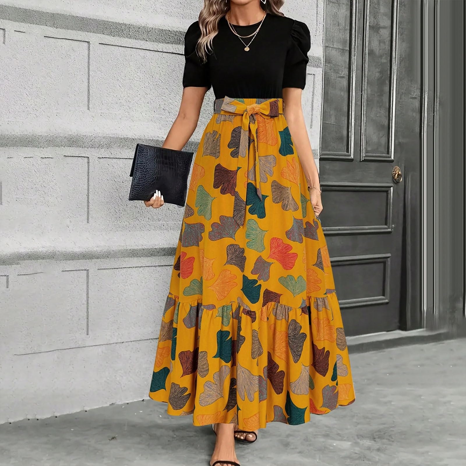 Women s Fashionable Casual Short-Sleeve Dress With Leaf Print XL
Women s Fashionable Casual Short-Sleeve Dress With Leaf Print XL