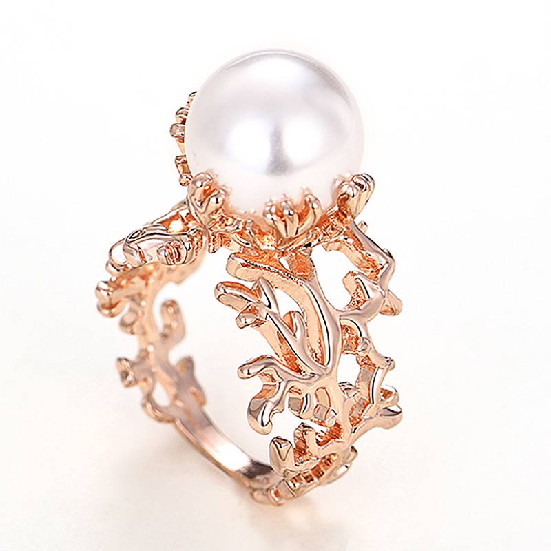 Huitan Imitation Pearl Aesthetic Women Ring Coral Design Elegant Party Accessories Rose Gold Color Wedding Zircon Branch Style 6
Huitan Imitation Pearl Aesthetic Women Ring Coral Design Elegant Party Accessories Rose Gold Color Wedding Zircon Branch Style 6