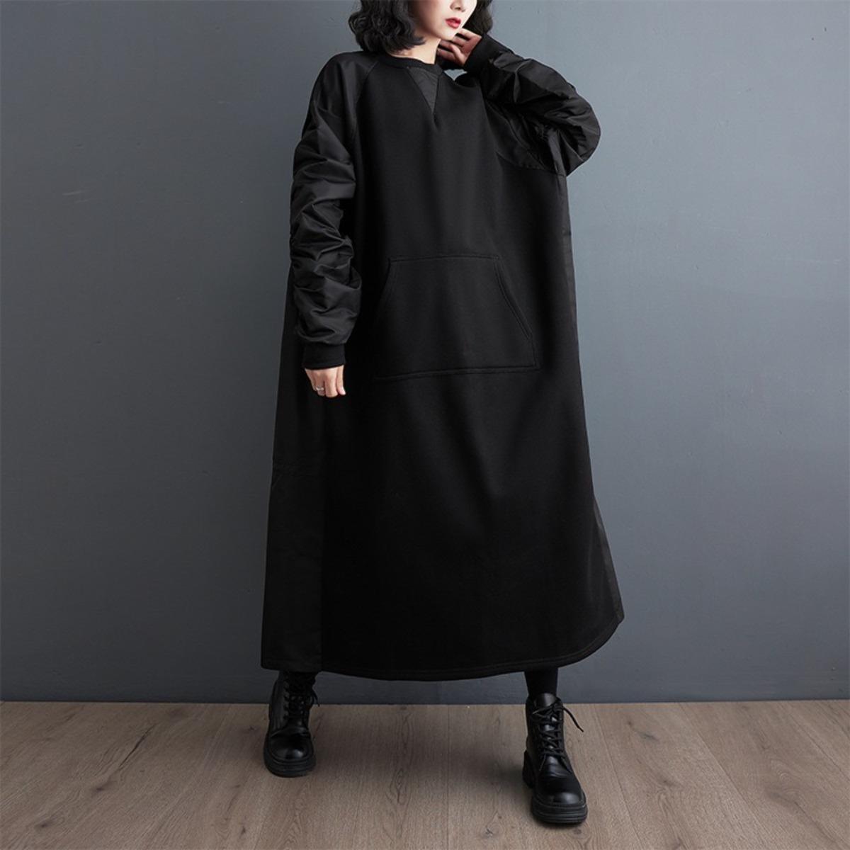 Pleated Long Sleeve Design Contrast Color Dress Loose Patchwork Casual Women Black Dresses Autumn New Fashion One Size чорний
Pleated Long Sleeve Design Contrast Color Dress Loose Patchwork Casual Women Black Dresses Autumn New Fashion One Size чорний