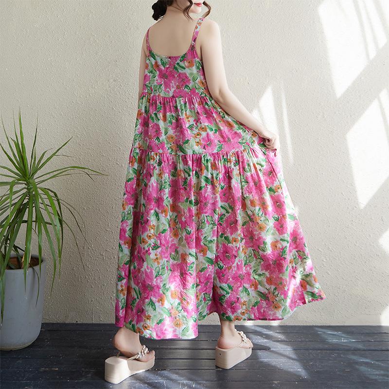 2025 Summer Cotton Linen Patchwork Long Sling Dress with Large Hem One Size
2025 Summer Cotton Linen Patchwork Long Sling Dress with Large Hem One Size