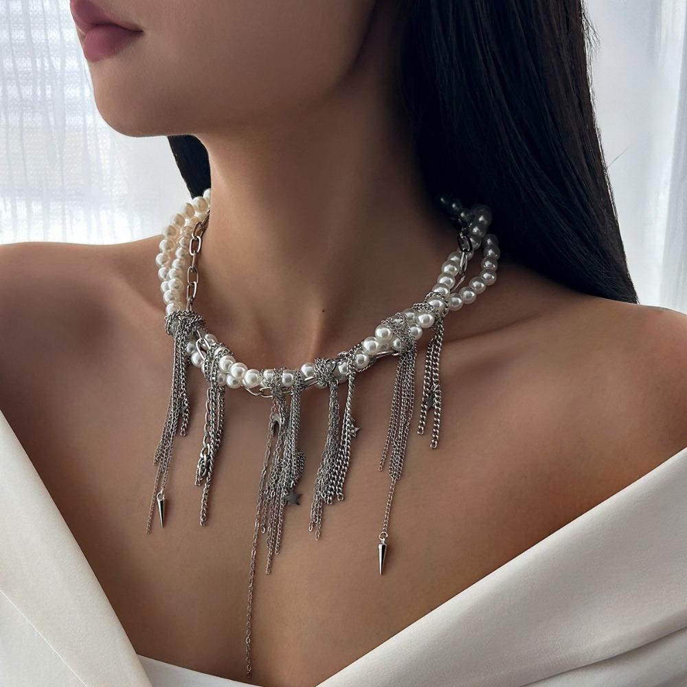 Multilayer Vintage Tassel Link Pendant Creative Choker Chain Trendy Imitation Pearl Necklace B
Multilayer Vintage Tassel Link Pendant Creative Choker Chain Trendy Imitation Pearl Necklace B