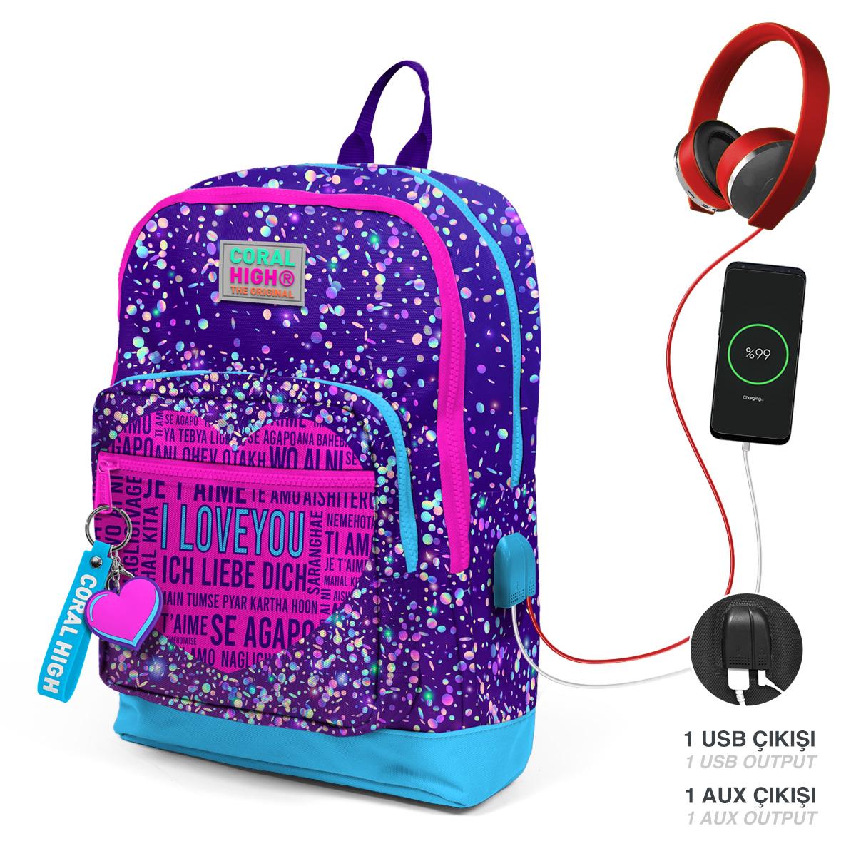 Школьный рюкзак с USB-портом и четырьмя отделениями Coral High Kids, фиолетовый, синий, розовый, с сердечками 23840
Школьный рюкзак с USB-портом и четырьмя отделениями Coral High Kids, фиолетовый, синий, розовый, с сердечками 23840