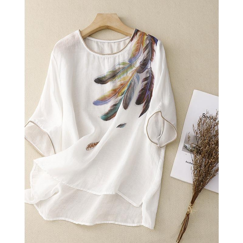 Real shot summer new cotton and linen literary loose round neck printed short-sleeved top T-shirt women M білий
Real shot summer new cotton and linen literary loose round neck printed short-sleeved top T-shirt women M білий