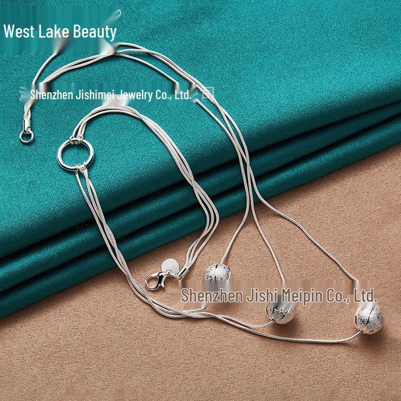 Ювелирные изделия West Lake: Женское серебряное колье «Змеиная кость» с тремя матовыми шариками