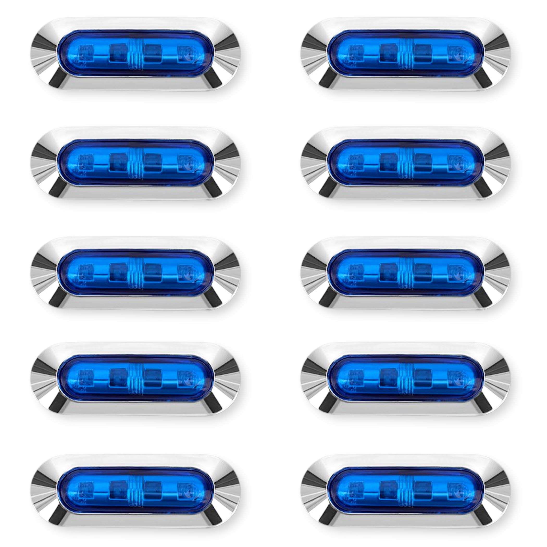 Set of 10 4-LED Color Lens Side Marker Lights, 12V/24V, High Brightness, Compact, Waterproof, for Trucks, Custom Chrome (Blue)
Set of 10 4-LED Color Lens Side Marker Lights, 12V/24V, High Brightness, Compact, Waterproof, for Trucks, Custom Chrome (Blue)