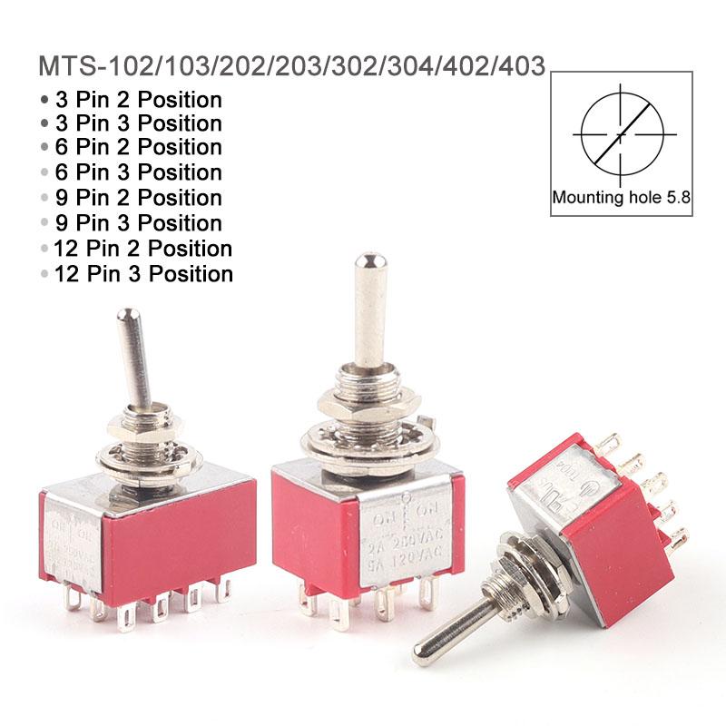 5PCS Miniature Toggle Switch MTS-102/103/202/203/302/304/402/403 ON-ON ON-OFF-ON 5A125V 2A250V 3/6/9/12 Pin Mounting 6mm 5PCS
5PCS Miniature Toggle Switch MTS-102/103/202/203/302/304/402/403 ON-ON ON-OFF-ON 5A125V 2A250V 3/6/9/12 Pin Mounting 6mm 5PCS