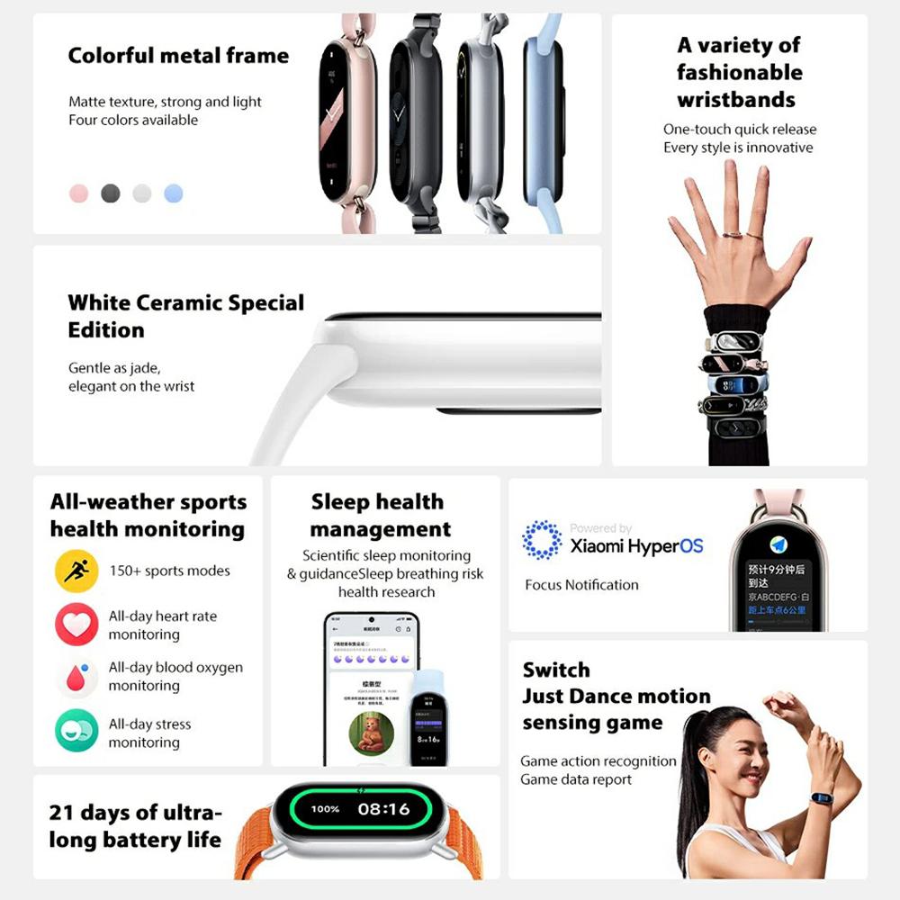 XIAOMI Smart Band 9 M2345B1 Стандартна версія Спортивний браслет Монітор здоров я 1,62-дюймовий AMOLED екран Ремінець з ТПУ Розумний браслет Black
XIAOMI Smart Band 9 M2345B1 Стандартна версія Спортивний браслет Монітор здоров я 1,62-дюймовий AMOLED екран Ремінець з ТПУ Розумний браслет Black