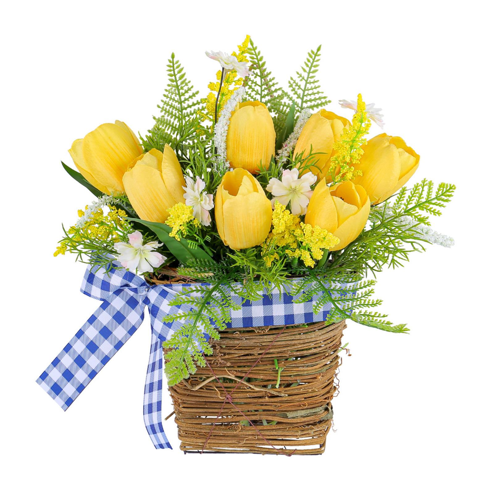 Artificial Tulip and Daisy Flower Arrangement with Ferns and Wicker Basket for Home Office Decor Display One Size
Artificial Tulip and Daisy Flower Arrangement with Ferns and Wicker Basket for Home Office Decor Display One Size