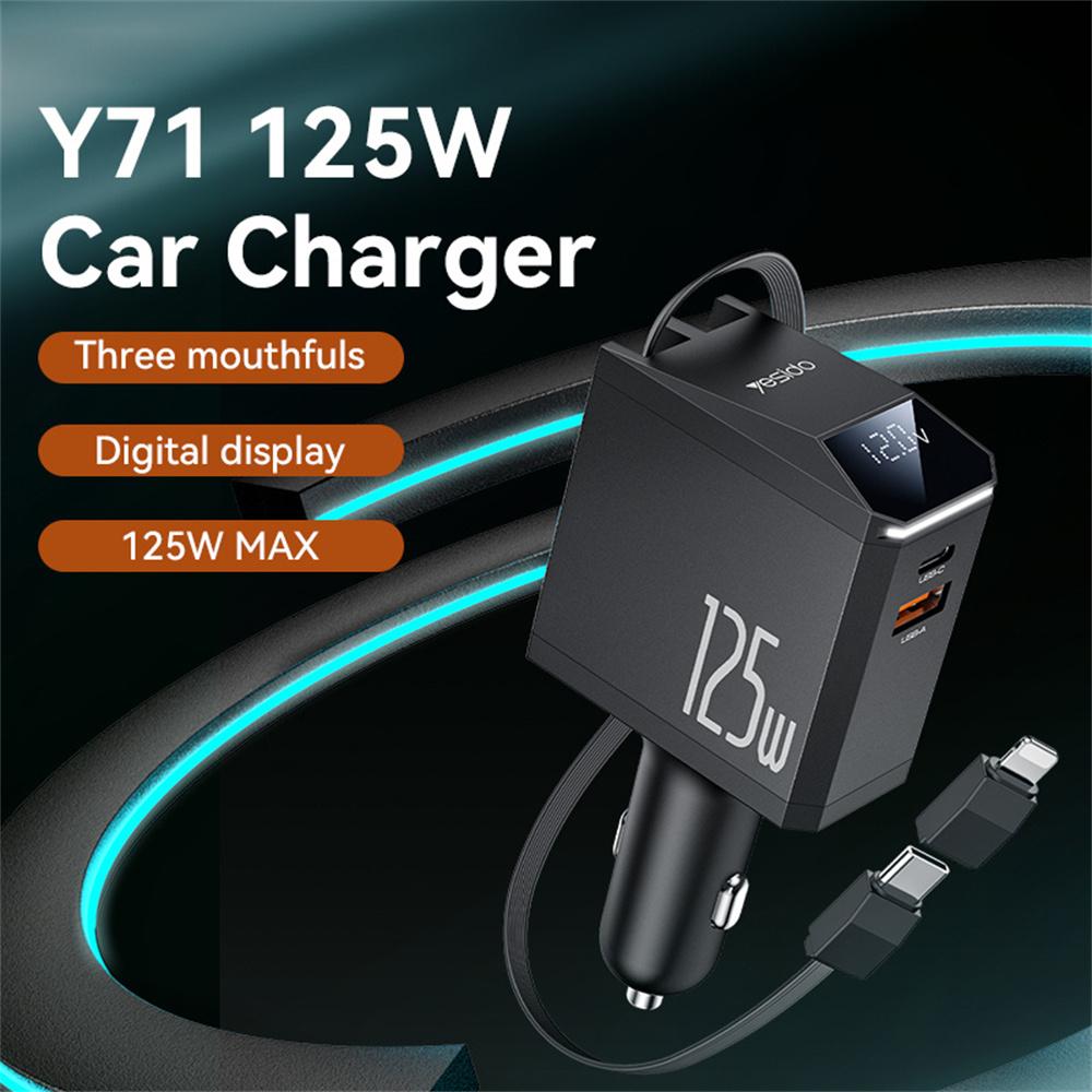 YESIDO Y71 125W Fast Charging USB A+Type C Car Charger with Retractable Cable and iP Adapter As Shown A
YESIDO Y71 125W Fast Charging USB A+Type C Car Charger with Retractable Cable and iP Adapter As Shown A