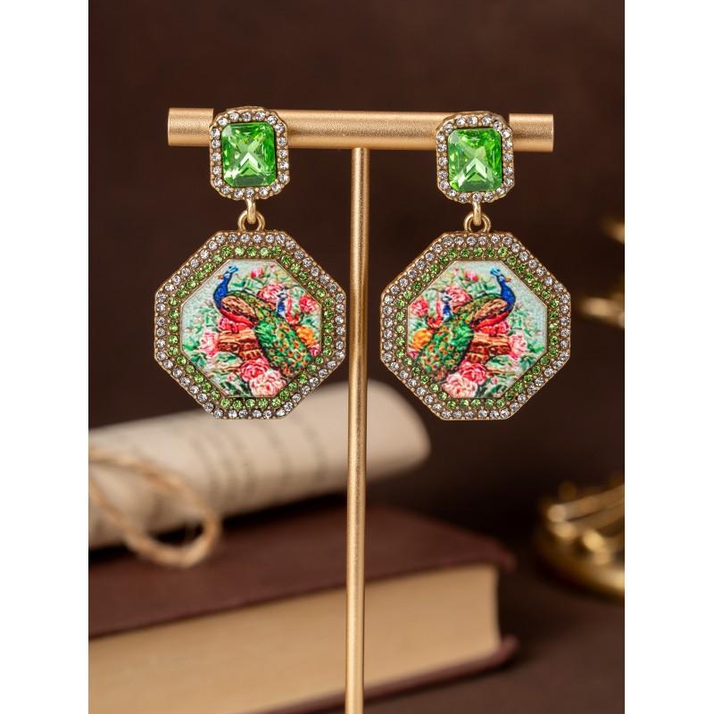 Vintage Octagonal Inlaid Peacock Mural Earrings With Heavy Craftsmanship Light Luxury Style
Vintage Octagonal Inlaid Peacock Mural Earrings With Heavy Craftsmanship Light Luxury Style