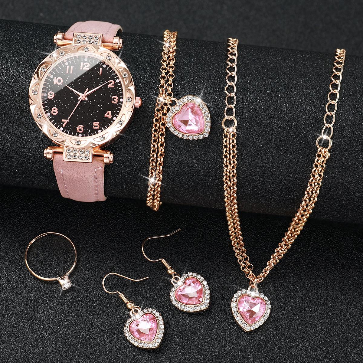 6pcs/set Fashion Women Leather Band Quartz Watch & Love Heart Jewelry Set розовый
6pcs/set Fashion Women Leather Band Quartz Watch & Love Heart Jewelry Set розовый