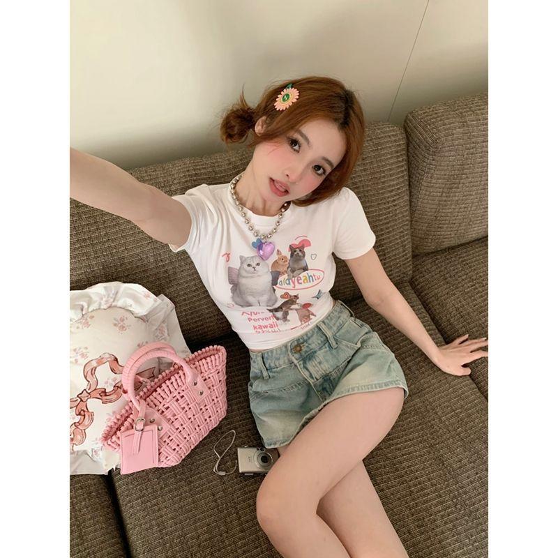 Cat Sweet Spice Girl Short Sleeve T-Shirt Women s Summer Design Sense Niche Pure Desire Sexy Skinny Shoulder Short Top S білий
Cat Sweet Spice Girl Short Sleeve T-Shirt Women s Summer Design Sense Niche Pure Desire Sexy Skinny Shoulder Short Top S білий